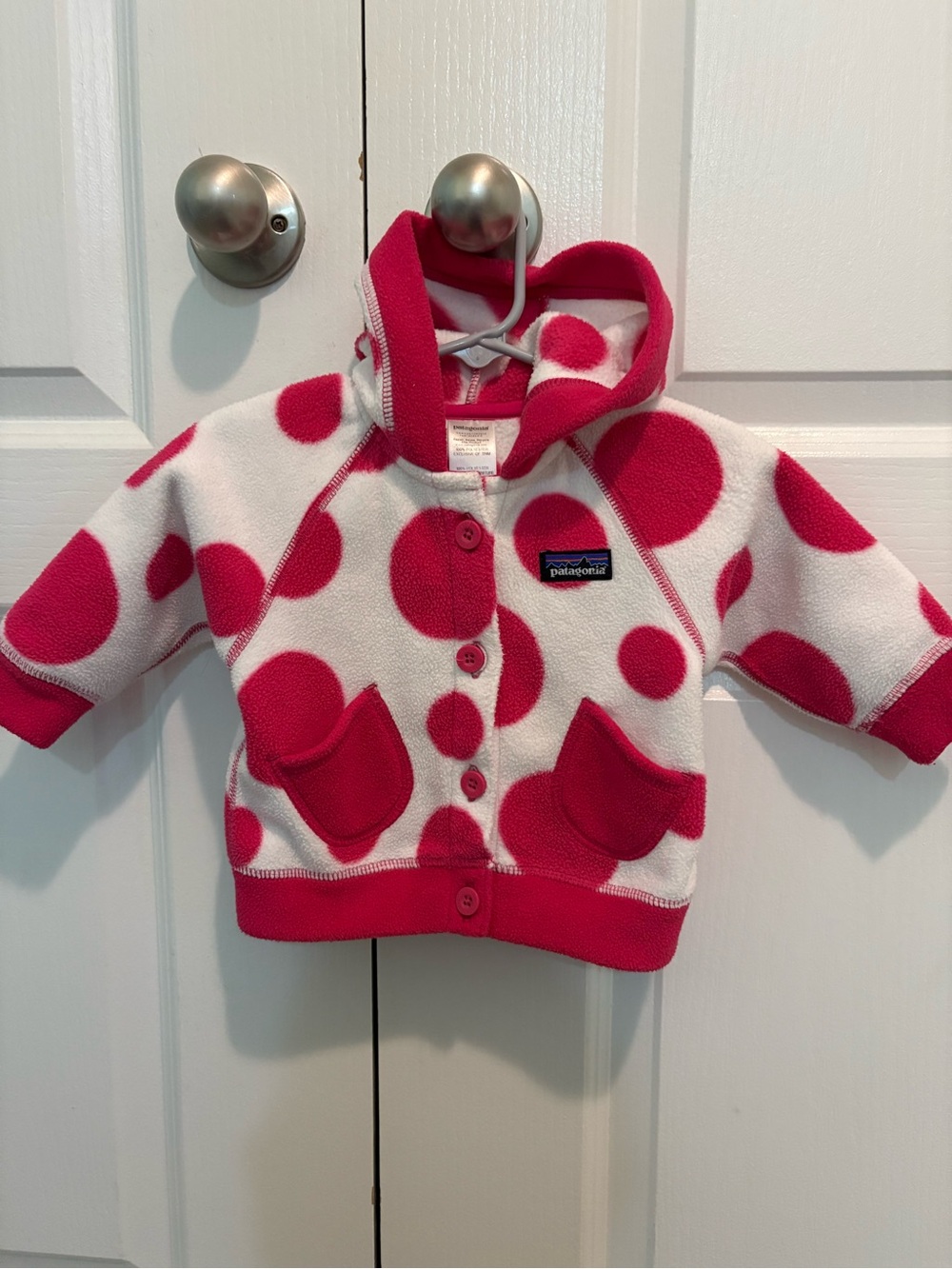 Patagonia White Fleece Hoodie with Pink Polka Dots - Kids